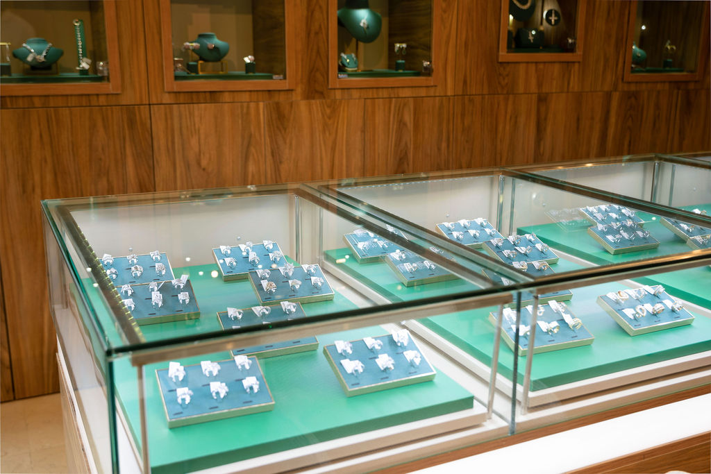 Diamond jewellery in the display cases