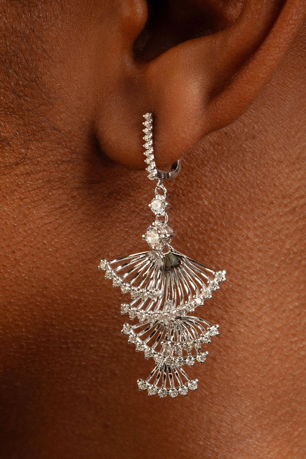 Diamond fan earrings
